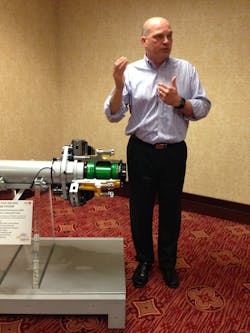 SAF-Holland&apos;s Doug Dorn provides details about the P89 Plus during a media event Thursday in Muskegon, Mich.