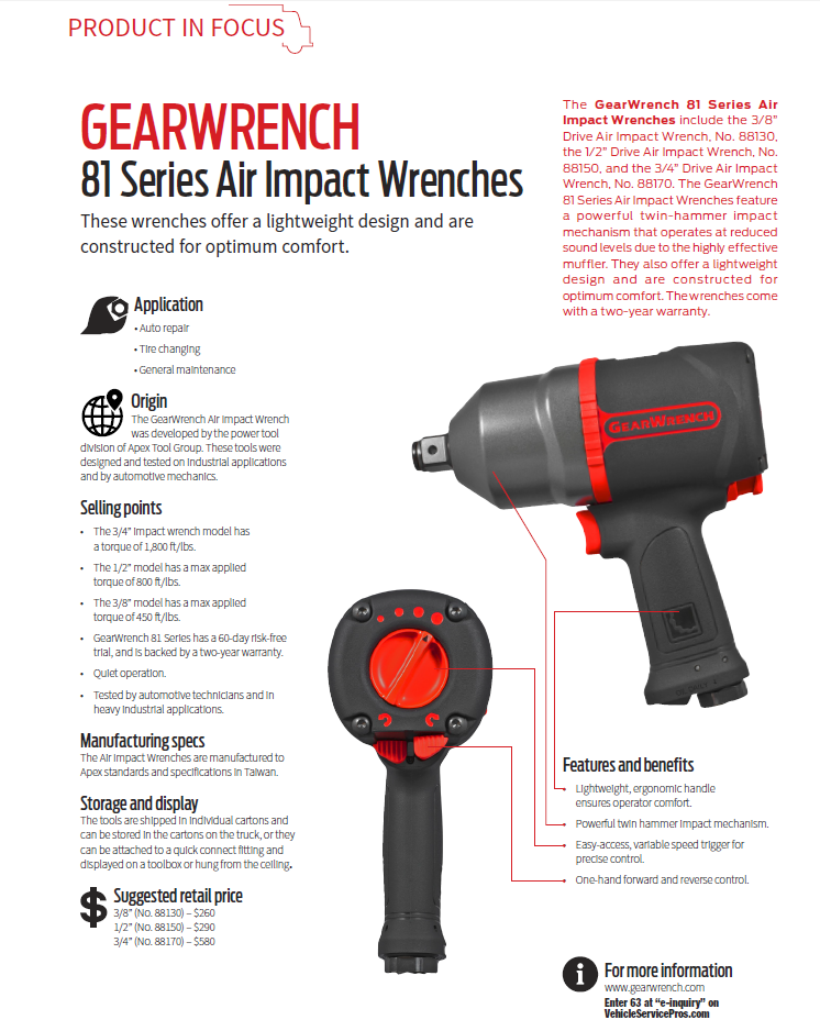 Product In Focus PDF GearWrench 81 Series Air Impact Wrenches