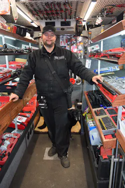 Tech-savvy dealer. Bourne utilizes a number of tech devices to keep him more efficient on the job. Instead of a laptop, he uses a Windows Surface Pro tablet, which he can easily transport from his workstation to his satchel, which he carries into shops. He also keeps a Bluetooth-enabled receipt printer hooked to his belt. “I can be 100-percent mobile,” explains Bourne. “What that does is it saves time. How many times are you walking back to the truck with just money? I can give a receipt right there.”