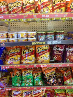 Add-ons. Dips and salsas are featured between rows of chips as an impulse add-on. The lesson? Place add-ons near your featured tools. For example, promoting an air tool? Think about putting accessories or pneumatic plugs and couplers next to it. Add-ons. Dips and salsas are featured between rows of chips as an impulse add-on. The lesson? Place add-ons near your featured tools. For example, promoting an air tool? Think about putting accessories or pneumatic plugs and couplers next to it.