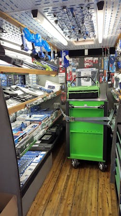 Additional updates. Some areas Andrews focused on include cleaning all of the vehicle’s upholstery; sanding and adding three coats of polyurethane to update the existing flooring; removing, repainting and replacing the ceiling panels and lacing; removing the truck’s old decals, buffing, painting and installing new decals; renovating the desk section to a corner location of the truck; and updating the wiring and LED lighting. Additional updates. Some areas Andrews focused on include cleaning all of the vehicle’s upholstery; sanding and adding three coats of polyurethane to update the existing flooring; removing, repainting and replacing the ceiling panels and lacing; removing the truck’s old decals, buffing, painting and installing new decals; renovating the desk section to a corner location of the truck; and updating the wiring and LED lighting.