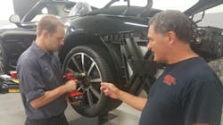 Cornwell Tools dealer Bob Shaftel (right) talks with a customer who is testing out a cordless tool in the shop. Cornwell Tools dealer Bob Shaftel (right) talks with a customer who is testing out a cordless tool in the shop.