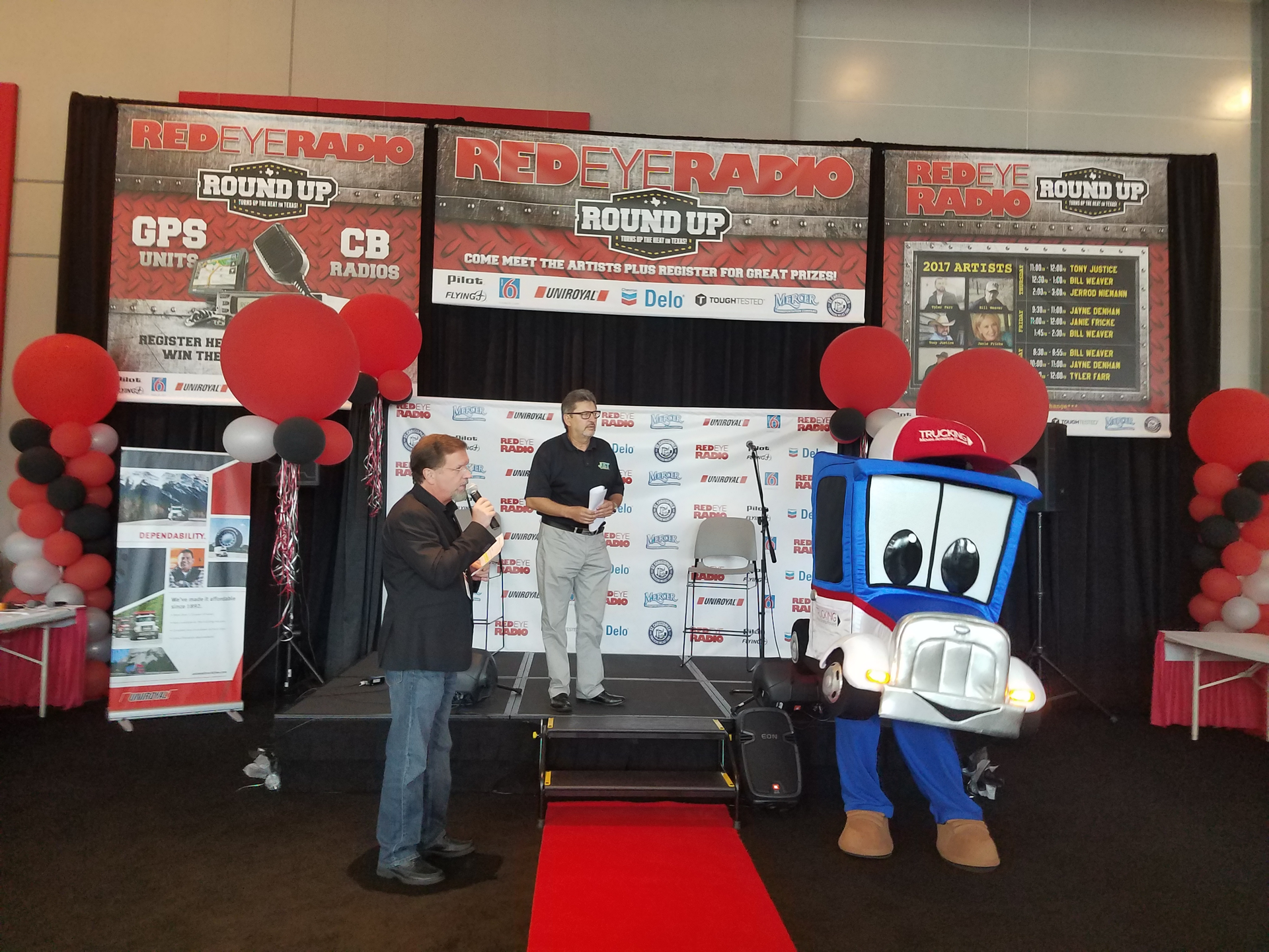 TMAF Co-chair Kevin Burch announces Safety Sammy as the official mascot name while on the Red Eye Radio stage with Eric Harley on Saturday, August 26, 2017 at GATS.