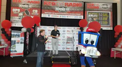 TMAF Co-chair Kevin Burch announces Safety Sammy as the official mascot name while on the Red Eye Radio stage with Eric Harley on Saturday, August 26, 2017 at GATS.