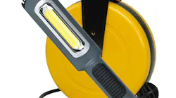 Cord reels can be mounted to ceilings or walls and keep lights from going missing. When spring-loaded reels are mounted to ceilings it also keeps cords from underfoot and under wheels. For more information on the Alert Stamping 900 lm COB Light Reel, No. 5050CL8, visit VehicleServicePros.com/20838442