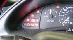 Illuminated dash lights show here, highlight all the systems technicians today are required to diagnose.