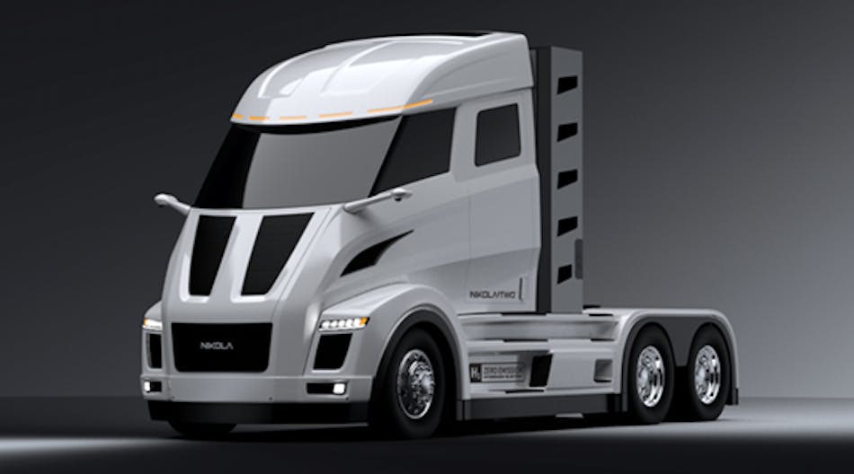 Nikola anticipates offering its fully electric Nikola Two day-cab truck (pictured here) for sale in the U.S. by 2021.