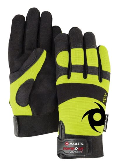 Majestic Alycore 5/10BP Armor Skin Palm Yellow Kint Back Gloves.