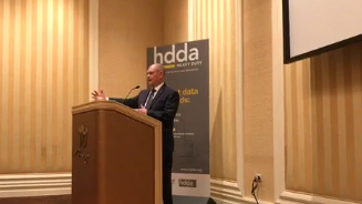 Auto Care CEO Bill Hanvey speaking at the HDDA: Heavy Duty press conference at HDAW18.