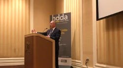 Auto Care CEO Bill Hanvey speaking at the HDDA: Heavy Duty press conference at HDAW18.