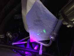 Using towel under air conditioning fittings can show dye traces on the towel.