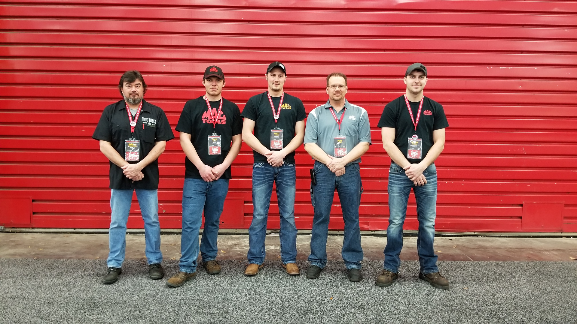 Kern with his drivers at the Mac Tools Fair (from left): Shane Wallenfang, Jake Lucht, Matt LaSure, Pete Kern and Adam Skibicki.