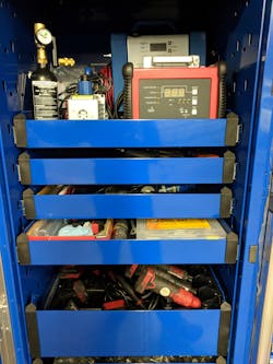 Griffin has been servicing all makes and models, from light to heavy duty for 13 years, so he has quite the accumulation of specialty tools. Griffin has been servicing all makes and models, from light to heavy duty for 13 years, so he has quite the accumulation of specialty tools.