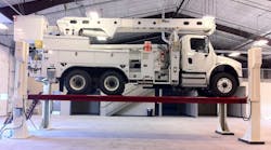 A utility company from the western United States utilizes the Stertil-Koni 4-post lift when servicing this bucket truck.