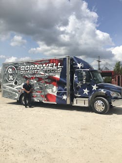 Cornwell Tools dealer Nick Hebert, based in New Orleans, drives a 2018 Freightliner M2 with a 20’ box. Cornwell Tools dealer Nick Hebert, based in New Orleans, drives a 2018 Freightliner M2 with a 20’ box.