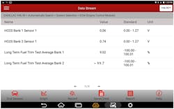 FIG3- Launch Pad II scan tool image pre-repair note, the high value of bank 2 oxygen sensor and long-term fuel trim average. FIG3- Launch Pad II scan tool image pre-repair note, the high value of bank 2 oxygen sensor and long-term fuel trim average.