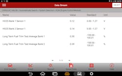 FIG5- Launch Pad II scan tool readings post-repair. Note the oxygen sensors and fuel trims are in normal ranges and similar on both banks FIG5- Launch Pad II scan tool readings post-repair. Note the oxygen sensors and fuel trims are in normal ranges and similar on both banks
