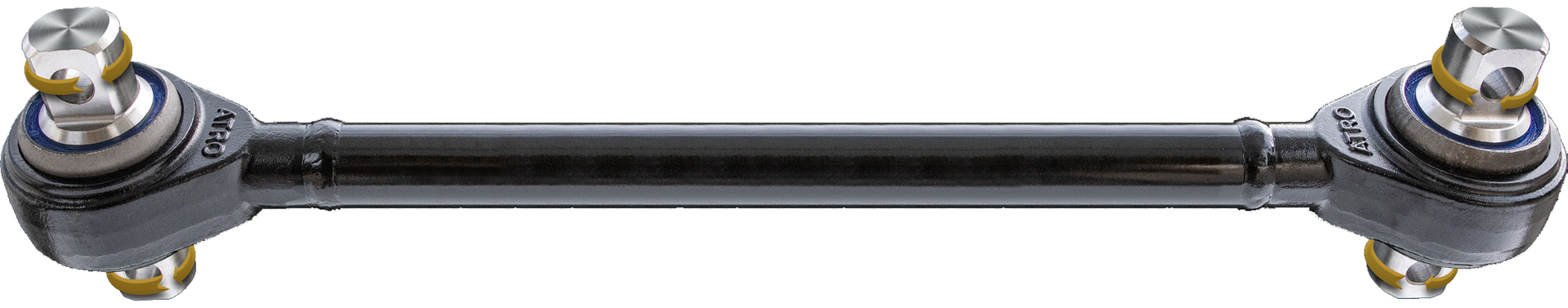 Torque rods have bushings at each end to connect to other components while remaining slightly flexible.