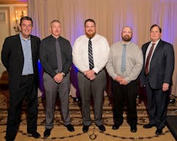 Three top finalists selected as winners of the 2019 NationaLease Tech Challenge will represent the organization at TMC’s Annual SuperTech Competition at the organization’s fall meeting. Pictured from left to right are Dean Vicha, president, NationaLease; 1st Runner Up Brian Peters, Salem NationaLease; Top Tech Rick Davis, Hogan Truck Leasing Inc., a NationaLease Member; 2nd Runner Up Sam Hawkins, Schow’s NationaLease; Joe Puff, vice president of technology and maintenance, NationaLease. Three top finalists selected as winners of the 2019 NationaLease Tech Challenge will represent the organization at TMC’s Annual SuperTech Competition at the organization’s fall meeting. Pictured from left to right are Dean Vicha, president, NationaLease; 1st Runner Up Brian Peters, Salem NationaLease; Top Tech Rick Davis, Hogan Truck Leasing Inc., a NationaLease Member; 2nd Runner Up Sam Hawkins, Schow’s NationaLease; Joe Puff, vice president of technology and maintenance, NationaLease.