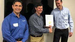 PACCAR presented Jacobs with the PACCAR 10 PPM award for 2018 during a recent visit to Jacobs Vehicle Systems&rsquo; Bloomfield, Connecticut, headquarters. Pictured left to right: C&eacute;sar Torres Arteaga, supplier quality manager (PACCAR Engine Company), David Biron, director, quality and reliability (Jacobs), and Rob Backus, team manager supplier quality (DAF Trucks Netherlands).