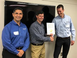 PACCAR presented Jacobs with the PACCAR 10 PPM award for 2018 during a recent visit to Jacobs Vehicle Systems’ Bloomfield, Connecticut, headquarters. Pictured left to right: César Torres Arteaga, supplier quality manager (PACCAR Engine Company), David Biron, director, quality and reliability (Jacobs), and Rob Backus, team manager supplier quality (DAF Trucks Netherlands). PACCAR presented Jacobs with the PACCAR 10 PPM award for 2018 during a recent visit to Jacobs Vehicle Systems’ Bloomfield, Connecticut, headquarters. Pictured left to right: César Torres Arteaga, supplier quality manager (PACCAR Engine Company), David Biron, director, quality and reliability (Jacobs), and Rob Backus, team manager supplier quality (DAF Trucks Netherlands).