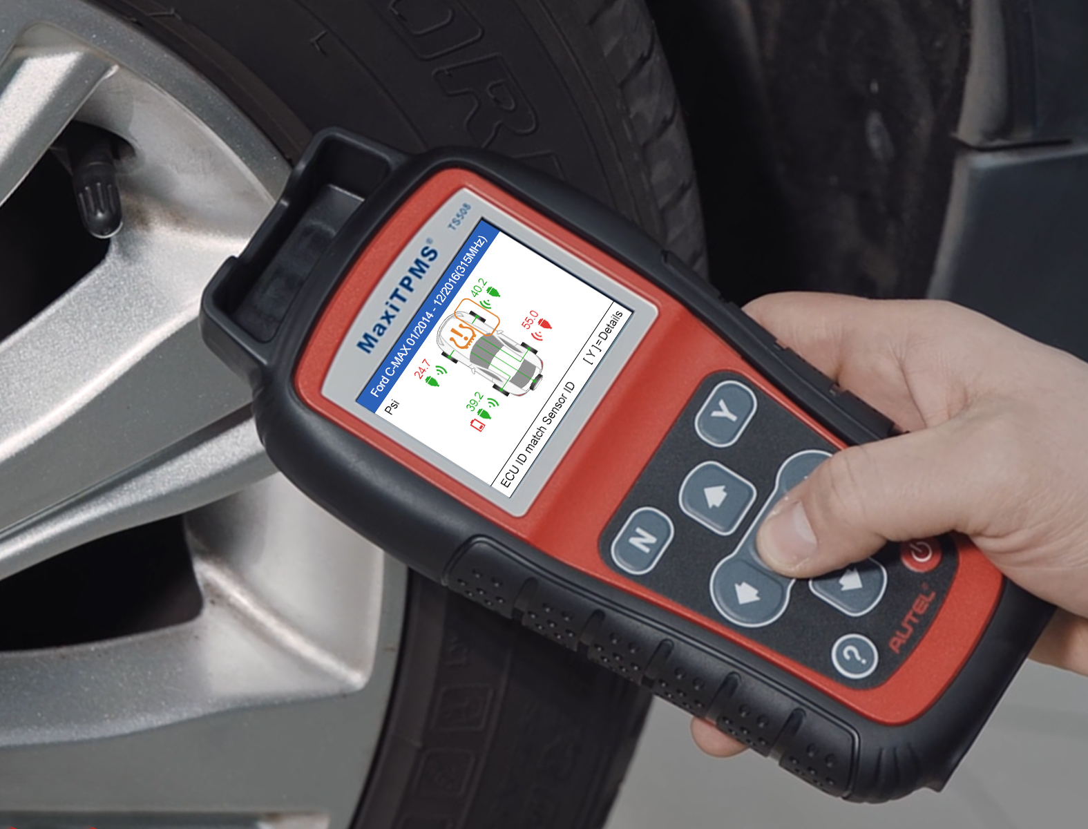 The Autel MaxiTPMS TS508. According to Autel, the TS508 can activate all known TPMS sensors, as well as read sensor status, program sensors, and perform relearns.