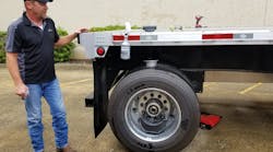 A Velociti representative demonstrates how quickly the MTIS can be retrofitted onto a trailer. A Velociti representative demonstrates how quickly the MTIS can be retrofitted onto a trailer.