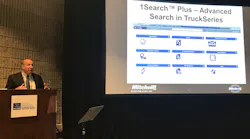 Scott DeGiorgio, general manager at Mitchell 1 shares information on updates to the company's TruckSeries suite of web-based software during a press conference at the North American Commercial Vehicle (NACV) Show in Atlanta this week.