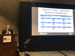Scott DeGiorgio, general manager at Mitchell 1 shares information on updates to the company&apos;s TruckSeries suite of web-based software during a press conference at the North American Commercial Vehicle (NACV) Show in Atlanta this week.