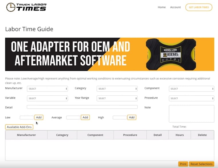 Truck Labor Times Software Vehicle Service Pros