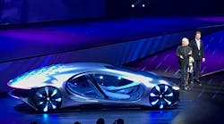 James Cameron, director of Avatar, and Ola Kallenius, chairman of the board of management of Daimler AG and head of Mercedes-Benz, showcase Vision AVTR.