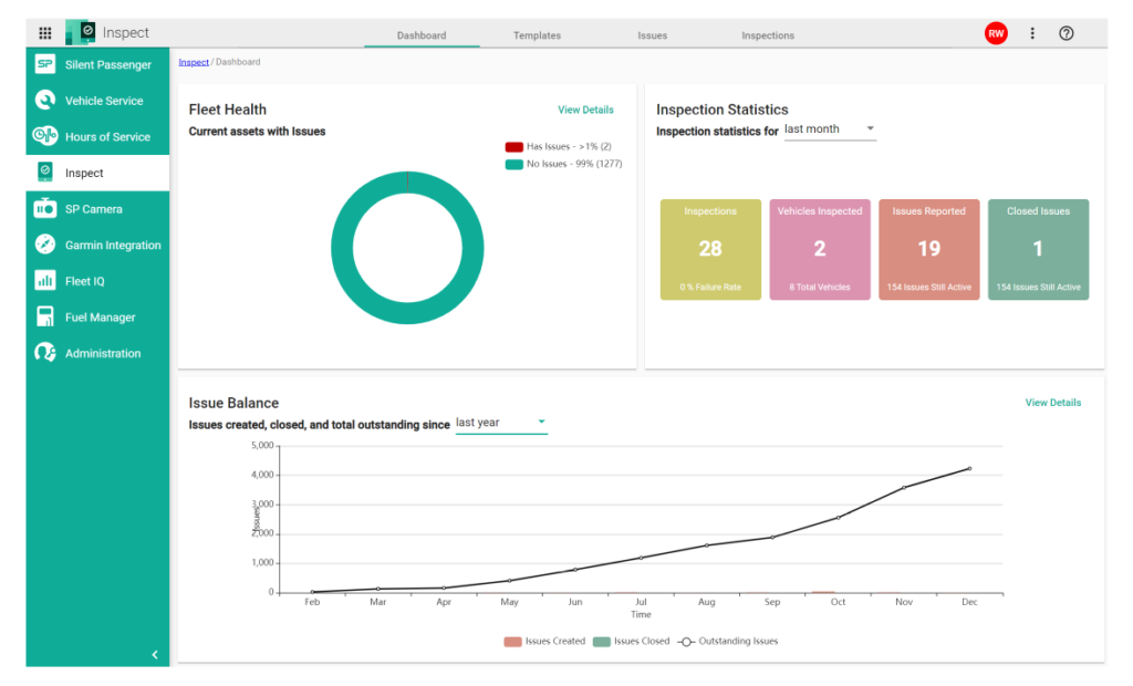 The Inspect app dashboard.