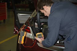 “DMMs are valuable in vehicle diagnostics as they allow the technician to dive deeper into the problem presented in the repair,” says Sean Silvey, product application specialist for Fluke. “DMMs are valuable in vehicle diagnostics as they allow the technician to dive deeper into the problem presented in the repair,” says Sean Silvey, product application specialist for Fluke.