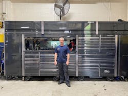 The 17&rsquo; wide by 8&rsquo; tall tool storage setup features a power bank, LEDs in the workstation and both side lockers, and Harris&rsquo; personal favorite feature, keyless entry.