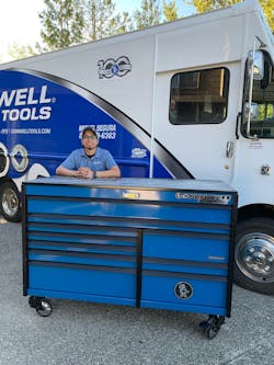 Cornwell Tool dealer Miguel Segura sold 17 Cornwell Tools roll cabs and carts to a Jaguar dealership on his route in Federal Way, Washington. Cornwell Tool dealer Miguel Segura sold 17 Cornwell Tools roll cabs and carts to a Jaguar dealership on his route in Federal Way, Washington.