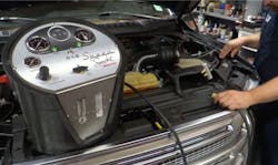 Upgrading your diagnostic smoke machine to a model that has both high and low pressure testing capability will open a new revenue stream by testing boosted vehicles. The Redline Detection SpeedSmoke, No. 95-0135, is designed to pinpoint leaks in sealed systems within vehicles from naturally aspirated to turbocharged, diesel, boosted engines. Upgrading your diagnostic smoke machine to a model that has both high and low pressure testing capability will open a new revenue stream by testing boosted vehicles. The Redline Detection SpeedSmoke, No. 95-0135, is designed to pinpoint leaks in sealed systems within vehicles from naturally aspirated to turbocharged, diesel, boosted engines.