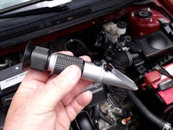 The refractometer is the most accurate way to check the coolant mixture ratio. It should be between 40% and 60%. Too much water, and freeze protection is affected. Too little, and the ability to disperse heat is reduced. The refractometer is the most accurate way to check the coolant mixture ratio. It should be between 40% and 60%. Too much water, and freeze protection is affected. Too little, and the ability to disperse heat is reduced.