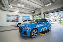 Three inspection bays, complete with Rotary in-ground lifts, can also be used to deliver a car in inclement conditions. Three inspection bays, complete with Rotary in-ground lifts, can also be used to deliver a car in inclement conditions.