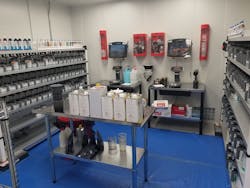 BASF Automotive Refinish Coatings&rsquo; Glasurit paint is used at the shop. To keep the mixing room clean, the gun washer, shaker, and thinner barrels are housed in a separate room.