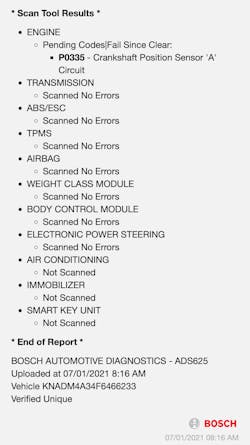 Figure 7 – Bosch scan report.