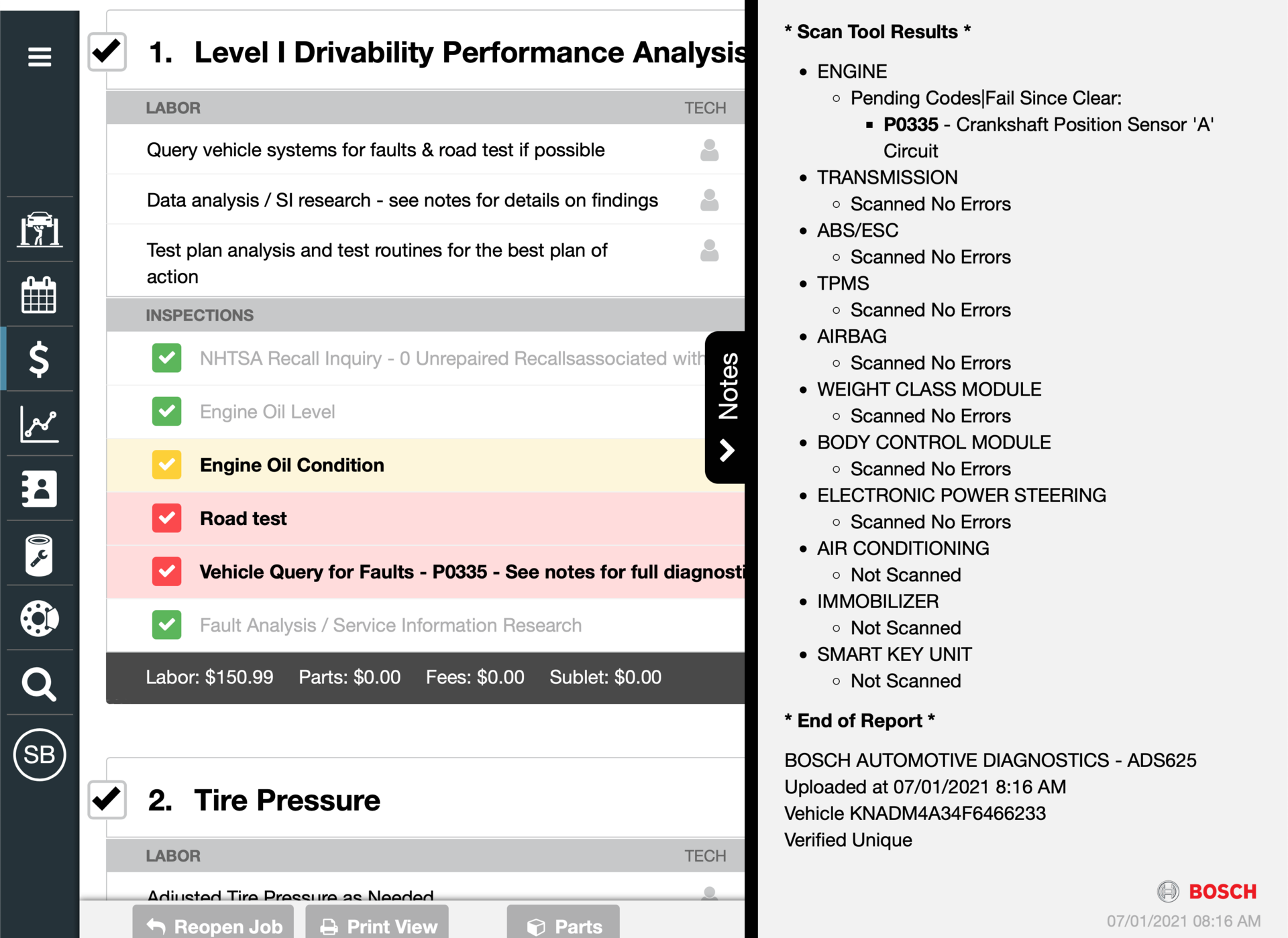 Figure 8 &ndash; Bosch scan tool report automatically attached to Shop-Ware work order