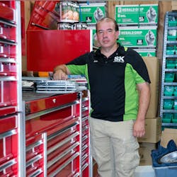 John Peruffo, an SK Professional Tools mobile distributor in New York City, says selling tool storage is not a fast sale, and may require meeting with the customer a few times before they commit. John Peruffo, an SK Professional Tools mobile distributor in New York City, says selling tool storage is not a fast sale, and may require meeting with the customer a few times before they commit.
