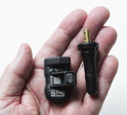 Figure 4: This MX 1-Sensor by Autel has both 315MHz and 433 MHz frequencies; is 100% ID clone-able with no relearn required; can be programmed and updated with Autel wireless programming tools. The PRESS release valve steam allows rubber and metal valve stems to be interchanged by hand. Figure 4: This MX 1-Sensor by Autel has both 315MHz and 433 MHz frequencies; is 100% ID clone-able with no relearn required; can be programmed and updated with Autel wireless programming tools. The PRESS release valve steam allows rubber and metal valve stems to be interchanged by hand.