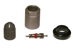 Figure 7: Always use a service kit when repairing a tire with a metal TPMS valve stem. These parts can become damaged due to corrosion causing a leak. Rubber TPMS valve stems do not corrode. Figure 7: Always use a service kit when repairing a tire with a metal TPMS valve stem. These parts can become damaged due to corrosion causing a leak. Rubber TPMS valve stems do not corrode.