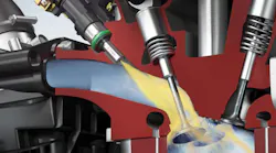 Figure 1- In a port fuel injection application, fuel washes the carbon from the back of the intake valves and seats, which largely prevents carbon buildup. That's not the case with gasoline direct injection.