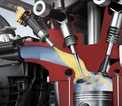 Figure 1- In a port fuel injection application, fuel washes the carbon from the back of the intake valves and seats, which largely prevents carbon buildup. That's not the case with gasoline direct injection. Figure 1- In a port fuel injection application, fuel washes the carbon from the back of the intake valves and seats, which largely prevents carbon buildup. That's not the case with gasoline direct injection.