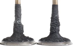 Figure 4- When carbon sets up in the intake ports and/or around the stem of the intake valves, it creates turbulence. This alters the way the air tumbles into the cylinder. Figure 4- When carbon sets up in the intake ports and/or around the stem of the intake valves, it creates turbulence. This alters the way the air tumbles into the cylinder.