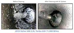 Figure 10- Cleaning with the ATS Chemical 3C system is an effective preventive maintenance measure that is equally as effective for eliminating driveability faults. It consumes the carbon and eliminates it (effectively eliminating the turbulence), rather than redistributing it on the turbo impeller or catalytic converter. Figure 10- Cleaning with the ATS Chemical 3C system is an effective preventive maintenance measure that is equally as effective for eliminating driveability faults. It consumes the carbon and eliminates it (effectively eliminating the turbulence), rather than redistributing it on the turbo impeller or catalytic converter.