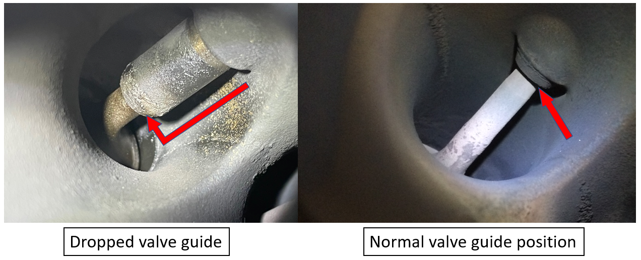 Dropped valve guide versus normal valve guide