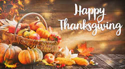 Thanksgiving basket with written words Happy Thanksgiving